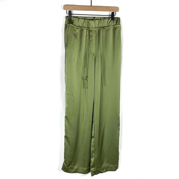 Song of Style Tevis Pants Green Satin Drawstring Sz XS High Rise Straight Leg - Picture 4 of 12